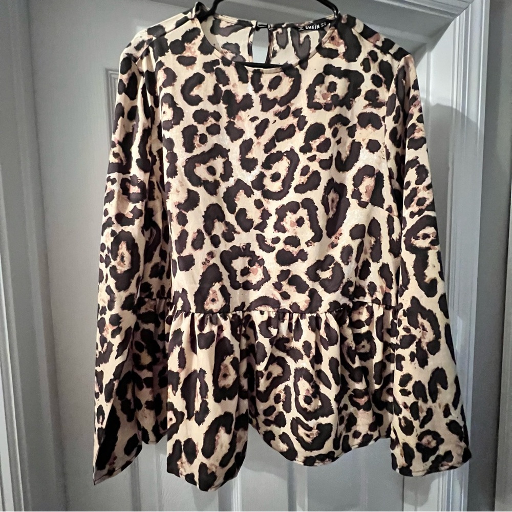 SHEIN Leopard Print Long Sleeve Blouse